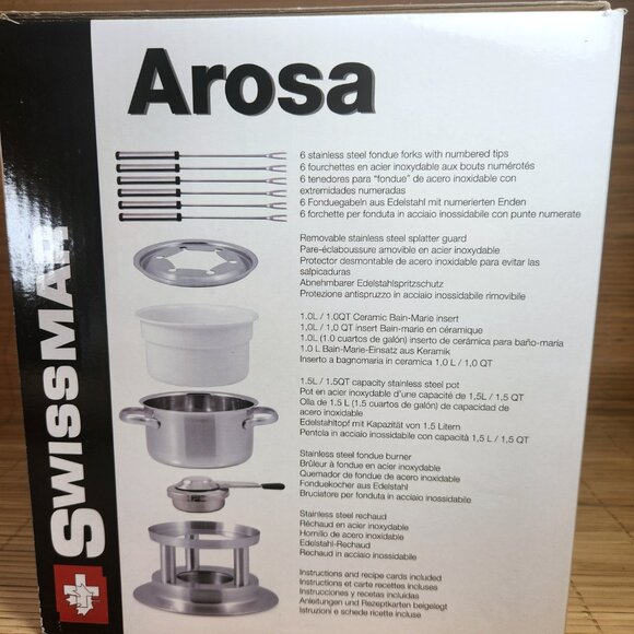 Fondue Set Swissmar Arosa Stainless Steel 11 Piece Meat Cheese Chocolate New - Picture 3 of 12